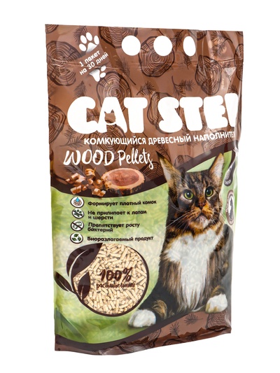 Наполнитель комкующийся растительный CAT STEP Wood Pellets, 5 л