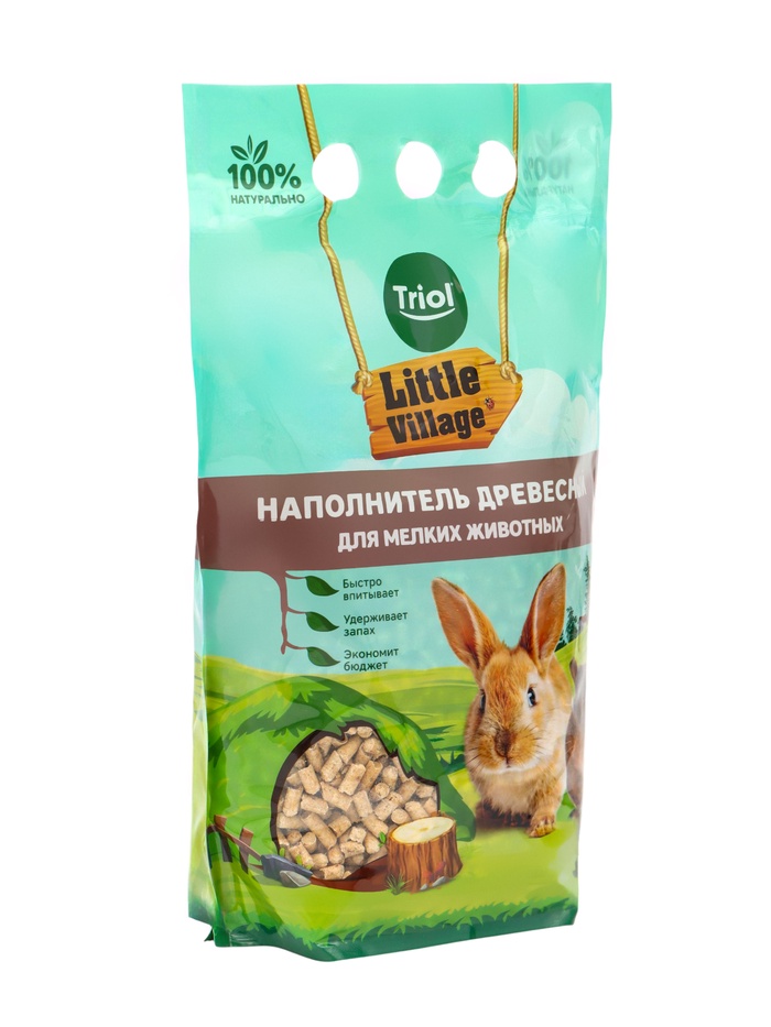 Наполнитель для мелких животных древесный 6 мм, 3 л, LITTLE VILLAGE-Triol - Фото 1