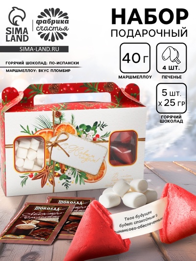 Подарочный новогодний набор «Желания сбудутся»: горячий шоколад, маршмеллоу, печенье с предсказаниями