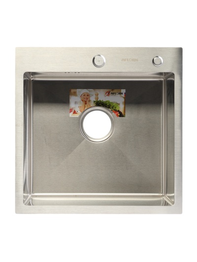 УЦЕНКА Мойка кухонная AFLORN AF95050, врезная, S=3.0 и 0.8 мм, 50×50×20 см, сифон, сатин