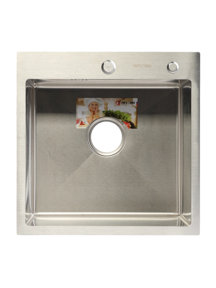 УЦЕНКА Мойка кухонная AFLORN AF95050, врезная, S=3.0 и 0.8 мм, 50×50×20 см, сифон, сатин - Фото 1