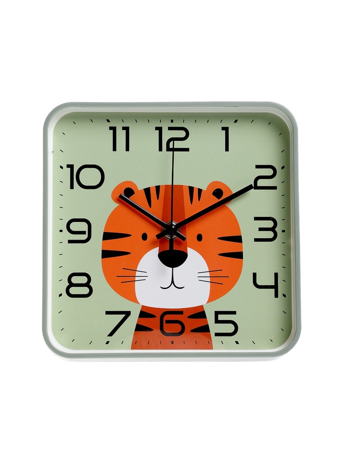 Часы настенные «Тигрёнок», детские, плавный ход, 19×19 см, зелёные - Фото 1