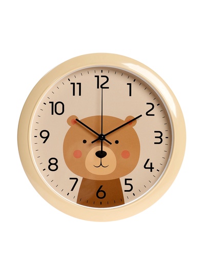 Часы настенные «Медвежонок», детские, плавный ход, d=29 см, бежевые