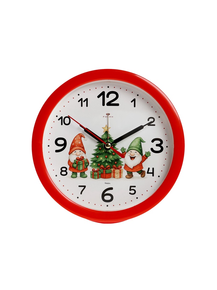 Будильник «Весёлые гномы», плавный ход, d=15 см, красный - Фото 1