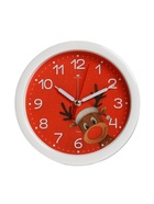 Будильник «Новогодний олень», плавный ход, d=15 см, красный, корпус белый - Фото 1