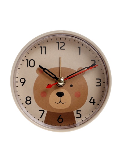 Будильник «Медвежонок», плавный ход, d=8 см, бежевый
