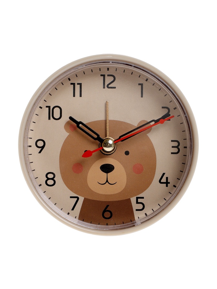 Будильник «Медвежонок», плавный ход, d=8 см, бежевый - Фото 1