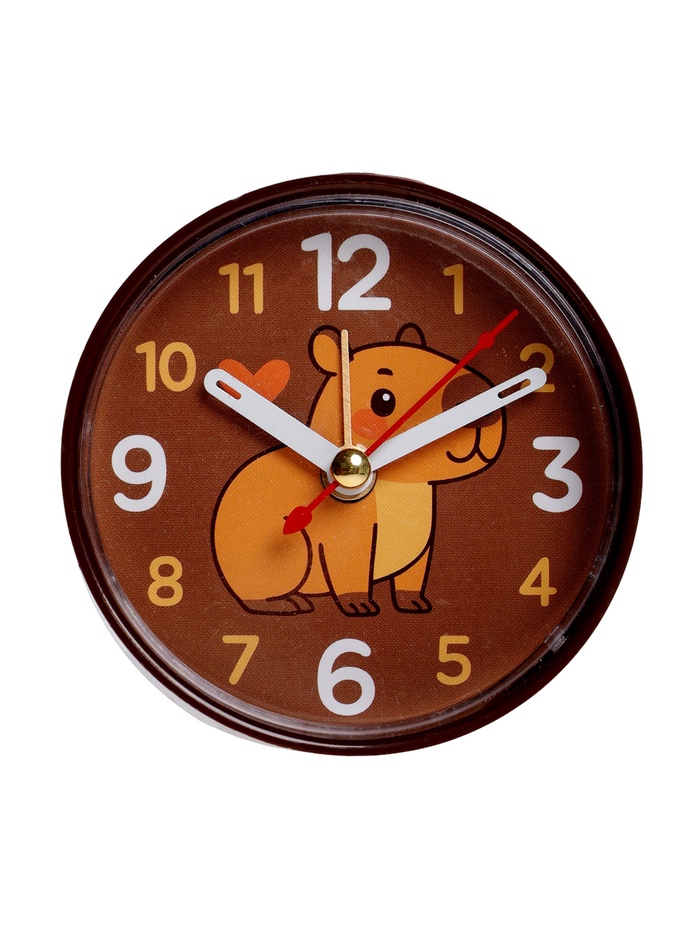 Будильник «Капибара», плавный ход, d=8 см, корпус коричневый - Фото 1