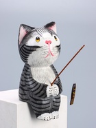 УЦЕНКА Сувенир дерево «Котёнок рыбак» серый 9×9×25 см 10942953