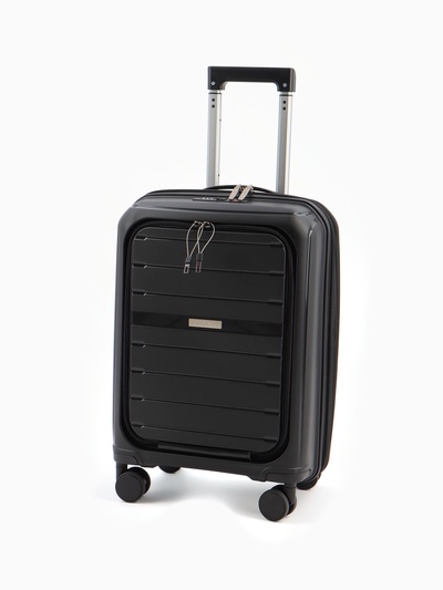 УЦЕНКА Чемодан 20", PP, 38×22×56, отд на молнии, отд/ноут, код замок, 4 колеса, черный