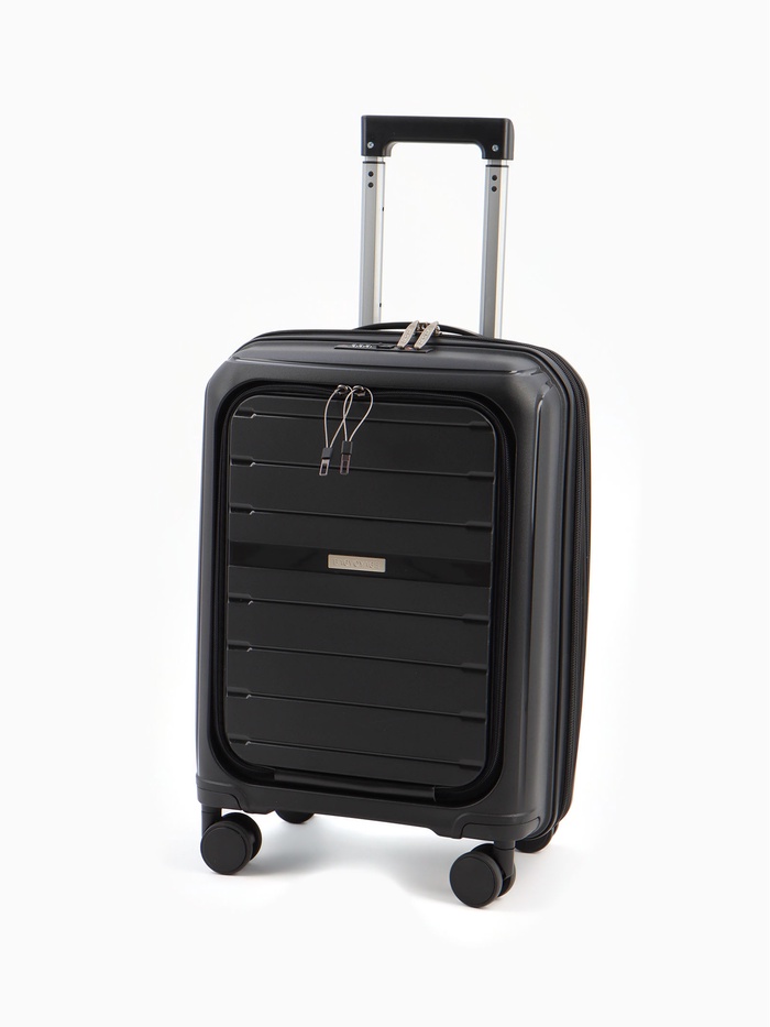 УЦЕНКА Чемодан 20", PP, 38×22×56, отд на молнии, отд/ноут, код замок, 4 колеса, черный - Фото 1