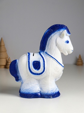 Копилка для денег «Лошадка пони», гипс, 23×20×10.5 см, бело-голубой