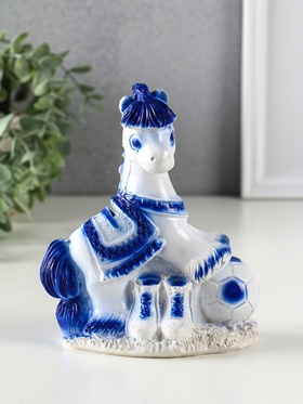 Копилка для денег «Лошадь с мячом», гипс, 16×14×7 см, бело-голубой