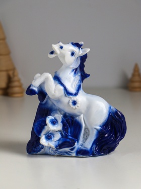 Копилка для денег «Лошадь с цветами», гипс, 13.5×12×6 см, бело-голубой