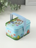 Шкатулка для хранения мелочей, украшений с ручкой «Крольчата с яичками», металл, 6×10.5×8 см - Фото 2