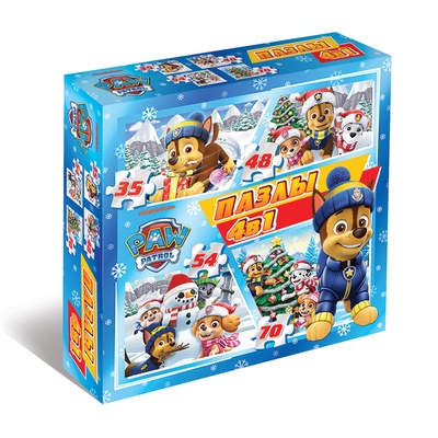 Пазлы 4 в 1, 35, 48, 54, 70 деталей, подарочный набор, Щенячий патруль