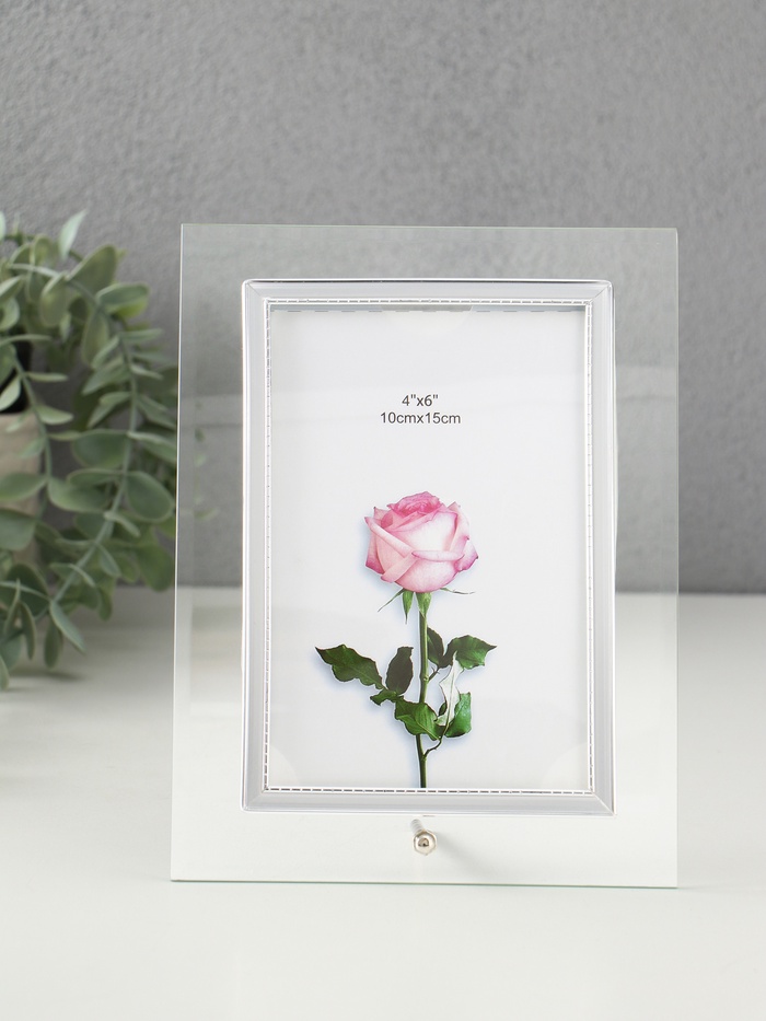 Фоторамка для фото 10×15 см «Серебряный кант», стекло, вертикальная, выгнутая, прозрачная, 15.5×20 см - Фото 1