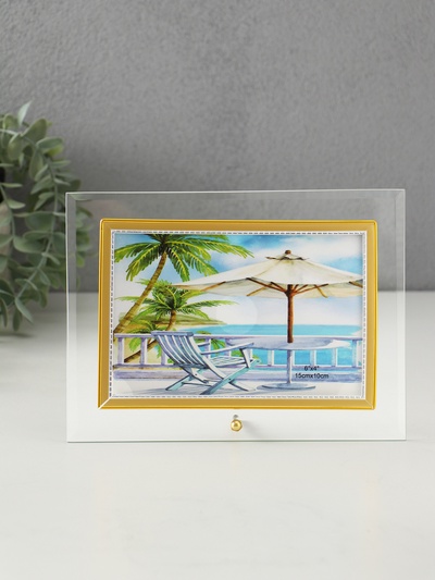 Фоторамка для фото 10×15 см «Золотой кант», стекло, горизонтальная, прозрачная, 20×14.5 см