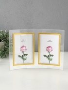 Фоторамка-коллаж на 2 фото 10×15 см «Золотой кант», стекло, вертикальная, закруглённая, прозрачная, 28×20.5 см - Фото 1