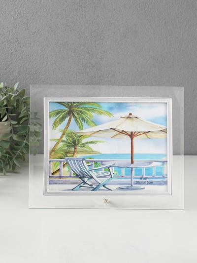 Фоторамка для фото 15×20 см «Серебряный кант», стекло, горизонтальная, выгнутая, прозрачная, 25.5×21 см