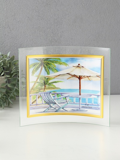 Фоторамка для фото 15×20 см «Золотой кант», стекло, горизонтальная, закруглённая, прозрачная, 23.5×20.5 см