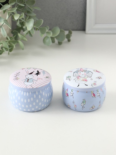Шкатулка для хранения мелочей, украшений «Нарисованные кролики», круглая, металл, 7×7×5 см
