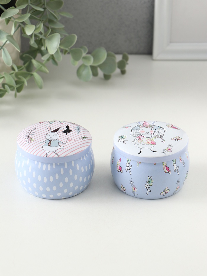 Шкатулка для хранения мелочей, украшений «Нарисованные кролики», круглая, металл, 7×7×5 см - Фото 1