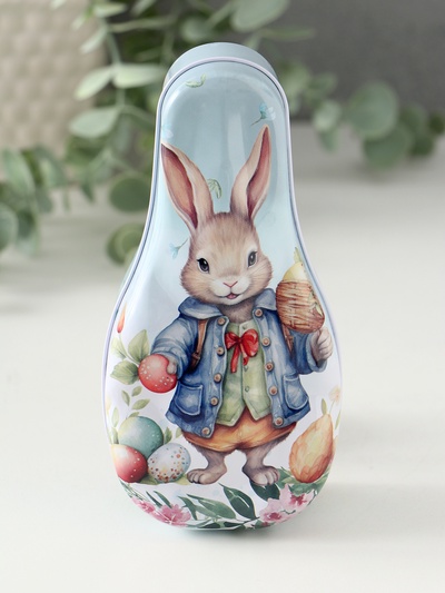 Шкатулка для хранения мелочей, украшений «Зайчик с пасхальными яичками», металл, 4.6×7×14.3 см
