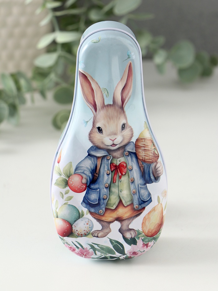 Шкатулка для хранения мелочей, украшений «Зайчик с пасхальными яичками», металл, 4.6×7×14.3 см - Фото 1