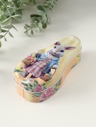 Шкатулка для хранения мелочей, украшений «Зайка с корзинками с цветами и яичками», металл, 4.6×7×14.3 см - Фото 2