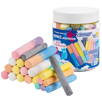 УЦЕНКА Мелки для рисования, 13 толстых, двухцветных мелков и 8 средних