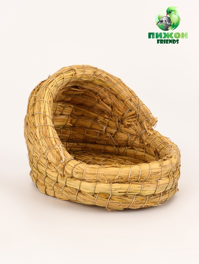 Гнездо для птиц плетёное из соломы, полузакрытое 15×10×10 см