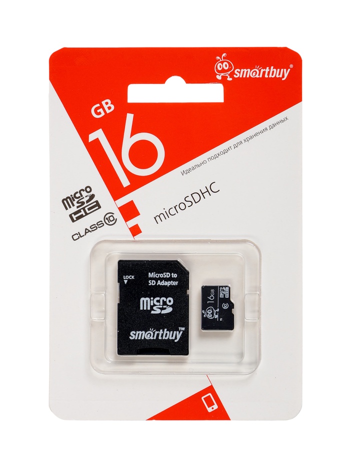 Карта памяти micro SDHC Smartbuy, 16 Гб, класс 10, с адаптером SD - фото 51881432