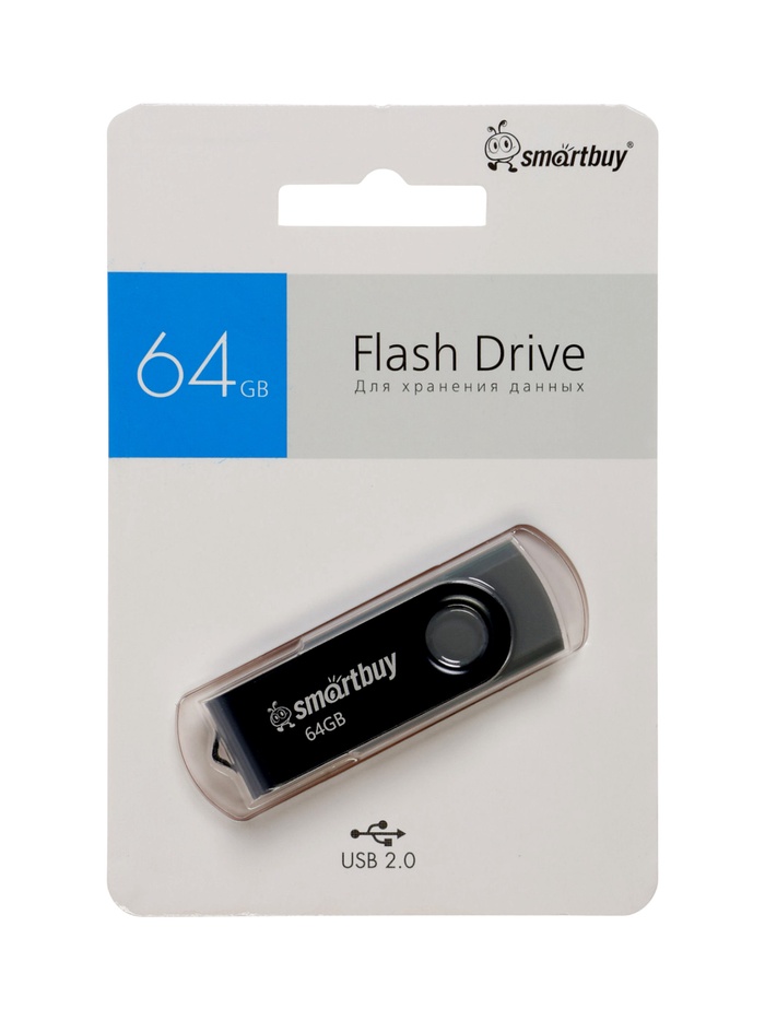 Флешка SmartBuy Twist, 64 Гб, USB2.0, чт до 15 Мб/с, зап до 12 Мб/с, серая