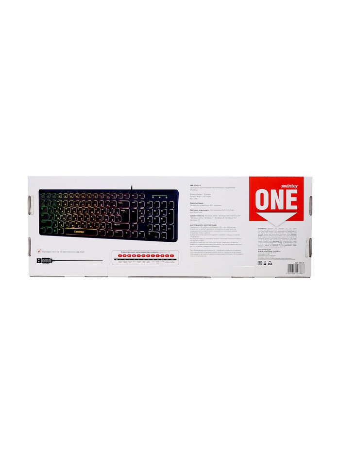 Клавиатура Smartbuy ONE 250, проводная, мембранная, 104 клавиши, USB, с подсветкой, чёрная - фото 51836973