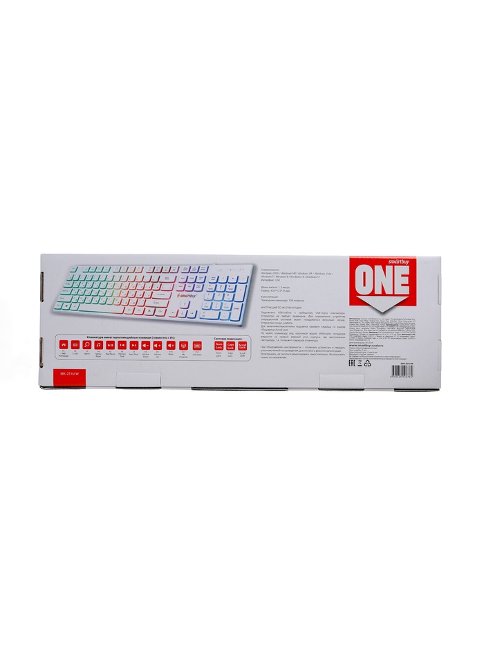 Клавиатура Smartbuy ONE 250, проводная, мембранная, 104 клавиши, USB, с подсветкой, белая - фото 51836979