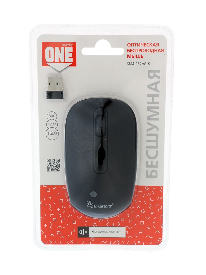 Мышь Smartbuy ONE 262AG, беспроводная, оптическая, 4 кнопки, 1600 dpi, USB, 1хАА, чёрная - Фото 1