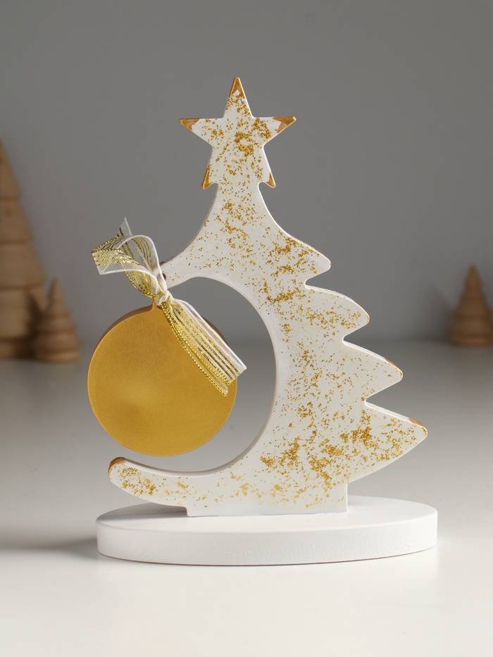 Фигура «Ёлочка с шаром», 20×7.5×14.5 см, белый с золотом - Фото 1