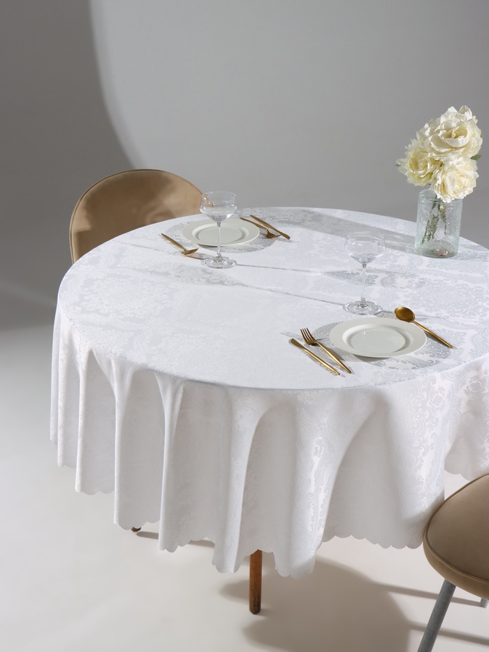 Скатерть «Доляна», круглая, белая, d=200 см - Фото 1