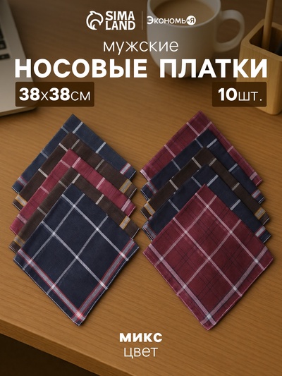 Платки носовые мужские «Экономь и Я. Клетка» 38×38 см, набор 10 шт., рис. МИКС