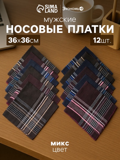 Платки носовые мужские «Экономь и Я. Элегантность» 36×36 см, набор 12 шт., рис. МИКС