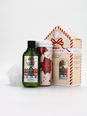 Подарочный набор новогодний Happy New Year: гель для душа, мочалка и термостакан, аромат шампанское, URAL LAB