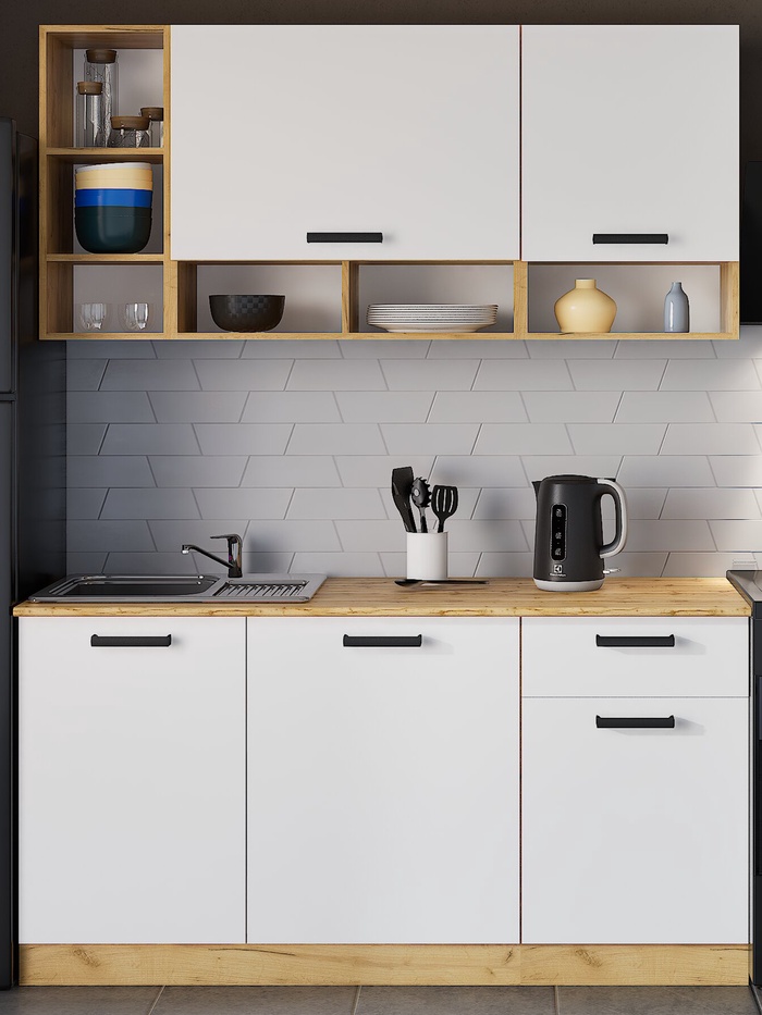 Кухонный гарнитур прямой «Варвара», 1600×600 мм, цвет крафт золотой/белый - Фото 1