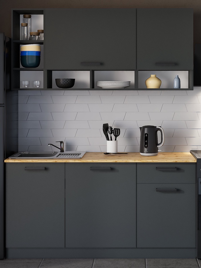 Кухонный гарнитур прямой «Варвара», 1600×600 мм, цвет графит - Фото 1