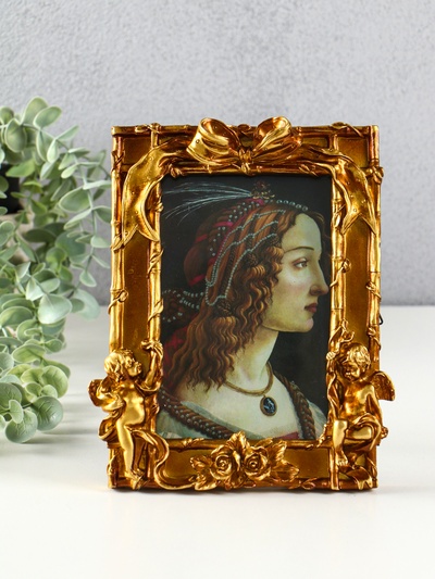 Фоторамка для фото 10×15 см «Ангелы с бантом», полистоун под бронзу, 20×16.5×2.5 см