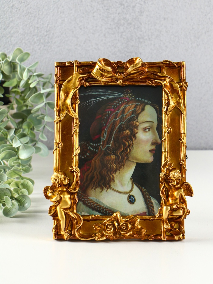 Фоторамка для фото 10×15 см «Ангелы с бантом», полистоун под бронзу, 20×16.5×2.5 см - Фото 1