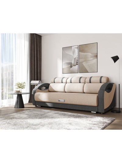 Диван прямой «Визит 8», НПБ, еврокнижка, цвет бежевый/серый luma 03/luma 24