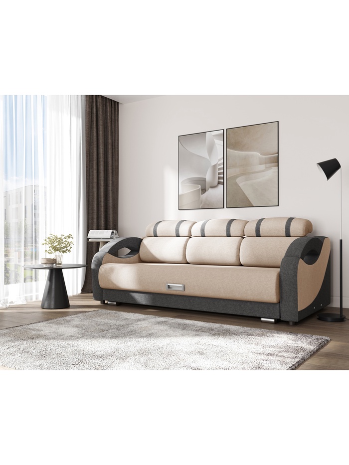 Диван прямой «Визит 8», НПБ, еврокнижка, цвет бежевый/серый luma 03/luma 24 - Фото 1