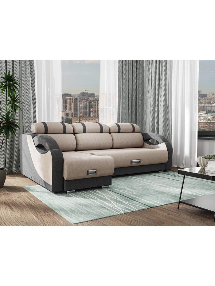 Диван угловой «Визит 8», НПБ, еврокнижка, цвет бежевый/серый luma 03/luma 24 - Фото 1