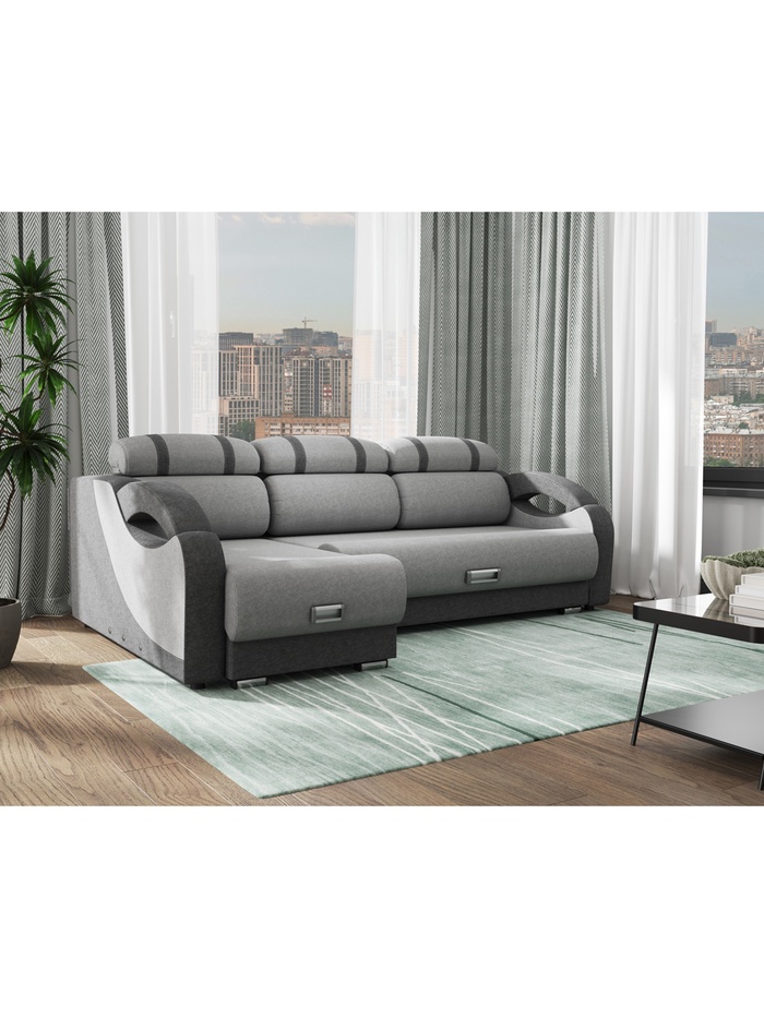 Диван угловой «Визит 8», НПБ, еврокнижка, цвет светло – серый/серый luma14/luma 24 - Фото 1